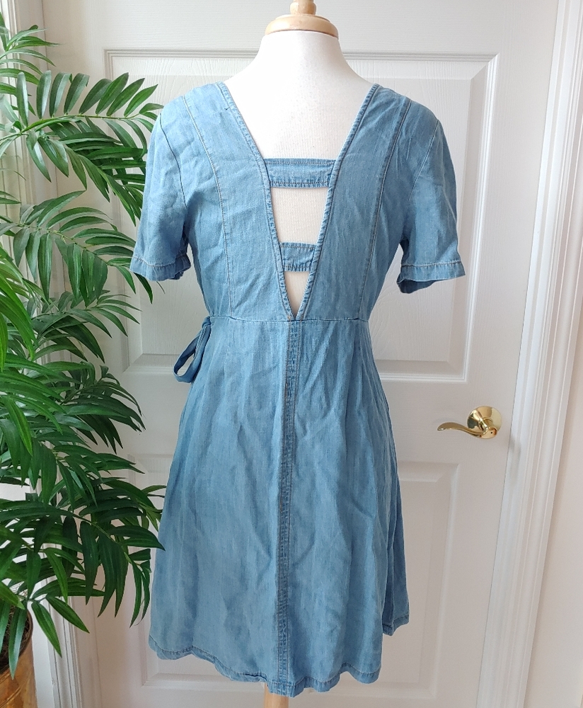 (SOLD) Francesca's Denim Wrap Dress Medium - Picture 5 of 8